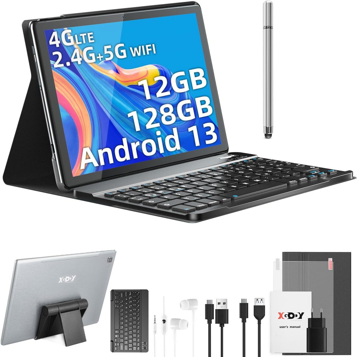 XGODY Octa-Core-Prozessor 12GB RAM 8000mAh Akku Bluetooth 5.0 Tablet (10,1", 128 GB, Android 13, 4G LTE, Perfekter Begleiter für Arbeit und Freizeit: Vielseitigkeit & Leistung) von XGODY