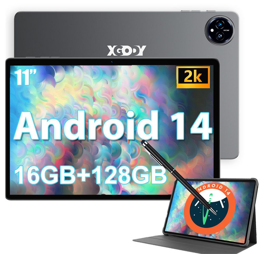 XGODY Q17 Tablet (11", 128 GB, 14, Android 14,16GB RAM,WLAN,HD+IPS,Octa-Core,PC,Mit-Tastaturtasche) von XGODY