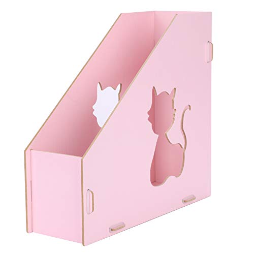 XGOPTS Stehsammler A4 Stehordner Holz Organizer Katzeform Tisch Organisator Mädchen Zeitschrifthalter Selbstmontiert Papierhalter Desktopfile Datei Zeitungen Zeitschriftensammler Büro Schule Zuhause von XGOPTS