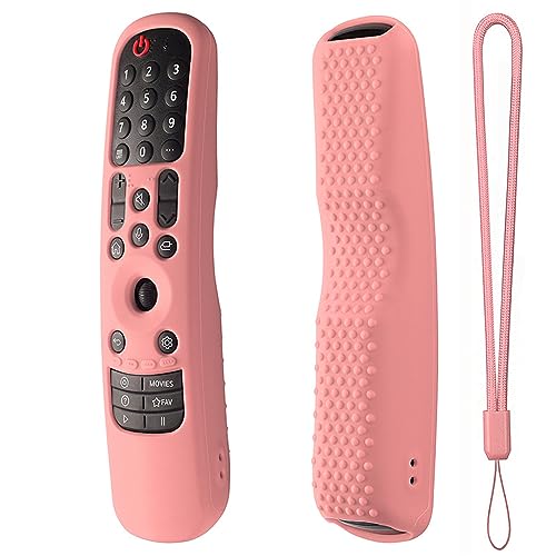 Silikon-Schutzhülle für LG Magic TV Remote AN-MR21GA AN-MR21GC 2021 / LG AN-MR22GA MR22GN 2022, rutschfeste, stoßfeste Silikonhülle mit Umhängeband, Rosa von XGYCYXM