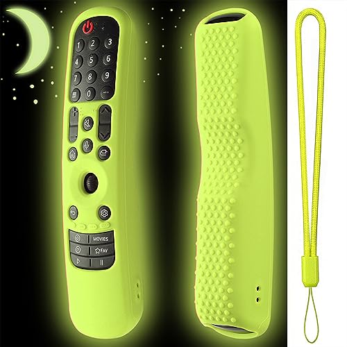 Silikon-Schutzhülle für LG Magic TV Remote AN-MR21GA AN-MR21GC 2021 / LG AN-MR22GA MR22GN 2022, rutschfeste, stoßfeste Silikonhülle mit Umhängeband, leuchtet im Dunkeln (leuchtet grün) von XGYCYXM