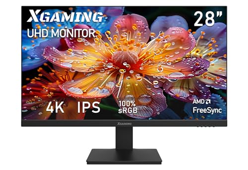 XGaming 28 Zoll 4K Monitor, UHD Monitor (3840x2160), Designer-Bildschirme,300 cd/m²,IPS-Panel,60Hz,AMD FreeSync,4ms Reaktionszeit,Eye Care,sRGB 100%, DCI-P3 86%,HDMI,Displayport,mit Sprecher von XGaming