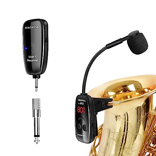 XIAOKOA Kabelloses Mikrofon für Saxophon,UHF Drahtloses Mikrofon für Musikinstrumente,Wireless Empfänger und Sender für Saxophon/Trompete/Posaune/Klarinette von XIAOKOA