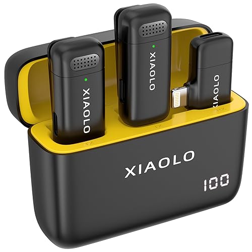 XIAOLO Lavalier Mikrofon für Android Phone mit Ladehülle 10h,Mikrofon kabelloses für klare Audioaufnahmen für Vlog,YouTube,Interview,3 Modi Rauschunterdrückung (IOS Port, Yellow) von XIAOLO