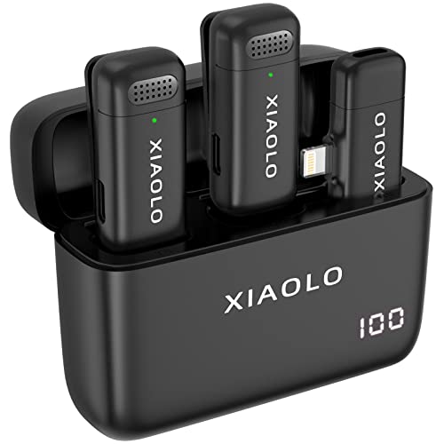 XIAOLO Lavalier Mikrofon für iPhone mit Ladehülle 10h,Mikrofon kabelloses für klare Audioaufnahmen für Vlog,YouTube,Interview,3 Modi Rauschunterdrückung (Schwarz-IOS) von XIAOLO