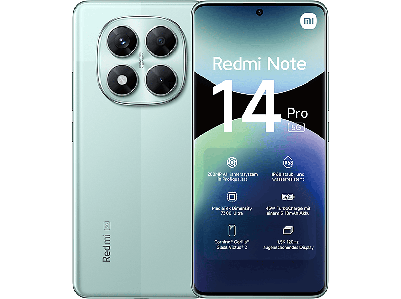 XIAOMI Redmi Note 14 Pro 5G 256 GB Coral Green Dual SIM von XIAOMI