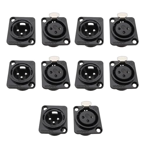 10Pcs XLR Stecker 3Pin Panel Mount Chassis Buchse Stecker Weibliche Jack for Mikrofon(5 Male 5 Female) von XIAONIYI