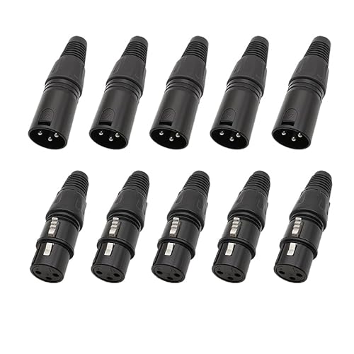 XIAONIYI 10 Stück XLR-Stecker 3-polig Weiblich Männlich Mikrofon Audiokabel Draht Löten Typ DIY-Anschlüsse Schwarz 3-poliger XLR-Buchsenstecker(5 Male 5 Female) von XIAONIYI