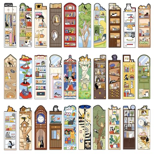 30 Blatt Kreative Lesezeichen Cartoon Katzen Lesen Lesezeichen Tier Papier Lesezeichen Seitenmarker für Lehrer Schüler von XIAOQENAN