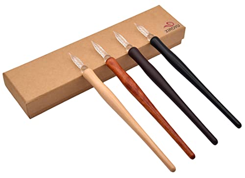 XIAOYU 4pcs handgefertigter Glas-Holz-Dip-Stift, Kalligraphie-Stift für Kunstsignaturen Kalligraphie-Zeichnungsdekoration, lang (20CM) von XIAOYU