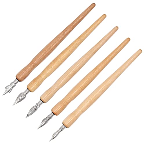 XIAOYU Cartoon Comic Dip Stift Set, 5 Stück Comic Stifthalter mit 5 Stück Comic Stiftspitzen Set, Holz Comic Stiftstifthalter zum Schreiben, Malen, Unterschreiben, hölzern von XIAOYU