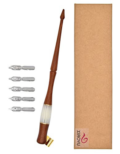 XIAOYU schräges Holzstift-Set, Kalligraphie-Set für Anfänger, 5 Kalligraphie-Dip-Pen-Spitzen, braun von XIAOYU