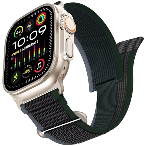 Trail Loop kompatibel für Apple Watch Ultra Armband 2/1, Adjustable Textil Stretch Sport Nylon Geflochtener Solo Strap für 49mm 45mm 44mm 42mm iWatch Series SE9/8/7/6/5/4/3 Herren Damen,Schwarz/Grün von XIAOYUJIAYOU