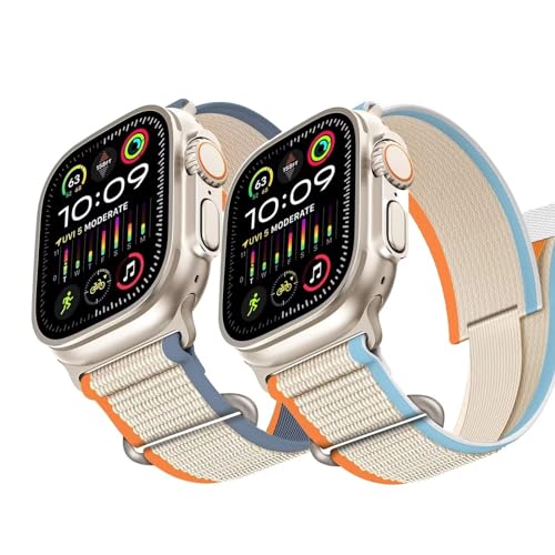 Trail Loop kompatibel für Apple Watch Ultra Armband 2/1, Adjustable Textil Stretch Sport Nylon Geflochtener Solo Strap für 49mm 45mm 44mm 42mm iWatch Series SE9/8/7/6/5/4/3 Herren Damen,Orange/Cream von XIAOYUJIAYOU