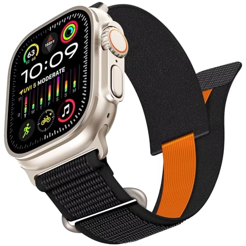 Trail Loop kompatibel für Apple Watch Ultra Armband 2/1, Adjustable Textil Stretch Sport Nylon Geflochtener Solo Strap für 49mm 45mm 44mm 42mm iWatch Series SE9/8/7/6/5/4/3 Herren Damen,Schwarz von XIAOYUJIAYOU