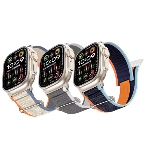 Trail Loop kompatibel für Apple Watch Ultra Armband 2/1, Adjustable Textil Stretch Sport Nylon Geflochtener Strap für 49mm 45mm 44mm 42mm iWatch Series SE9/8/7/6/5/4/3 Herren Damen,Orange/Grün/Navy von XIAOYUJIAYOU