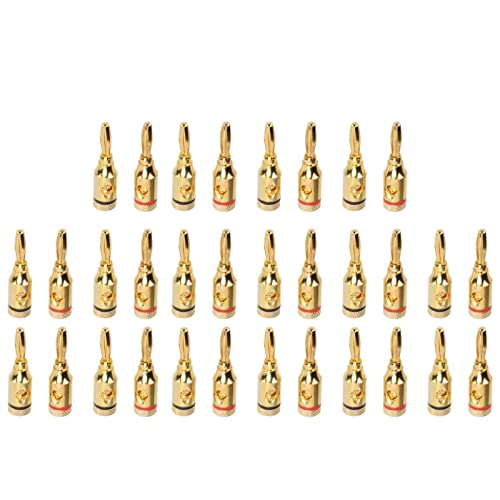 XIASABA 32 Stück vergoldete Lautsprecher-Bananenstecker aus Aluminiumlegierung mit offener Schraubverbindung, universell für Drähte von 12 bis 18 AWG, ideal für Verstärker und XIASABA 32 Stück vergoldete Lautsprecher-Bananenstecker aus Aluminiumlegierung mit offener Schraubverbindung, universell für Drähte von 12 bis 18 AWG, ideal für Verstärker und von XIASABA