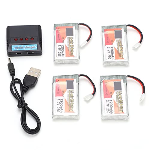XIASABA 4 Stück 3,7 V 1200 mAh 25 C wiederaufladbarer Lipo-Akku mit weißem Mini-Stecker und 4-in-1-Ladegerät, ideal für RC-Autos, LKWs, Hubschrauber, Drohnen und andere XIASABA 4 Stück 3,7 V 1200 mAh 25 C wiederaufladbarer Lipo-Akku mit weißem Mini-Stecker und 4-in-1-Ladegerät, ideal für RC-Autos, LKWs, Hubschrauber, Drohnen und andere von XIASABA
