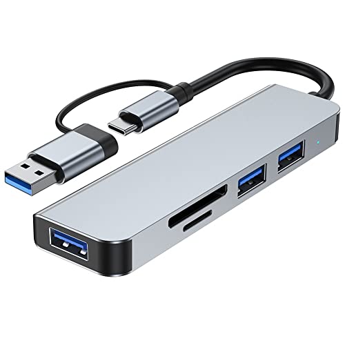 XIDIT 5 Ports 2-in-1 USB 3.0 HUB Typ-C Adapter USB 3.0 + USB 2.0 + SD + TF Multi-Port USB Splitter Expander für PC Computer von XIDIT