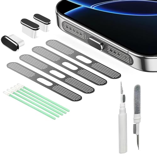 XIEANDKONG USB C Staubschutzstecker und Telefon-Lautsprecherabdeckung, USB C Anschlussabdeckung mit Reinigungsset, Telefon-Ladeanschluss-Reiniger,Anwendbar auf iPhone 16/15 Serie von XIEANDKONG
