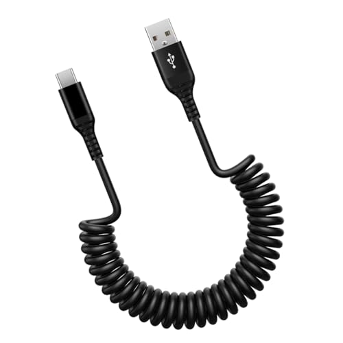1 x Spiralkabel USB A auf USB-C, einziehbares Android-Auto-Kabel, schnelles Aufladen für iPhone 15, 16, Samsung und Android-Ladegerät (1,8 m einziehbar) von XIELBIS