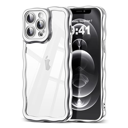 XIEWE Schutzhülle für iPhone 12 Pro, 15,5 cm (6,1 Zoll), Kawaii, niedlicher gewellter Rahmen, luxuriöse Beschichtungskante, stilvolle, matallische, glänzende, transparente Rückseite, weiches TPU, von XIEWE