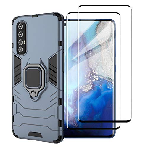 XIFAN Hülle für Oppo Find X2 Neo [Strapazierfähig] Ring Ständer, [Funktioniert Mit Magnetischer Autohalterung] Case Schutzhülle, Blau + 2 Pack Panzerglas von XIFAN