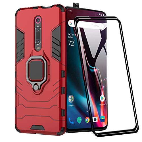 XIFAN Hülle für Xiaomi Mi 9T / Mi 9T Pro [Strapazierfähig] Ring Ständer, [Funktioniert Mit Magnetischer Autohalterung] Case Schutzhülle, Rot + 2 Pack Displayschutzfolie von XIFAN