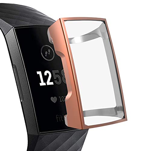 XIHAMA Schutzhülle Kompatibel mit Fitbit Charge 4 3 Schutzfolie Hülle, TPU Vollschutz Gehäuse Bumper Stoßfestes Displayschutz Hülle Vollständige Abdeckung schutzfolie Folie for Charge 4 3(Roségold) von XIHAMA