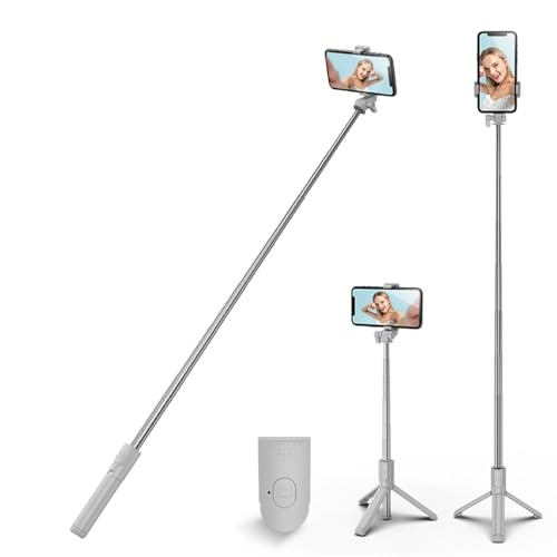 XIHAMA Selfie Stick Stativ Stabiler Stativ Ständer mit Abnehmbarer Drahtloser Fernbedienung Kompatibel mit iPhone 15 Pro Max/15 Plus/14/13, Samsung, LG, Google Smartphones (Weiß) von XIHAMA