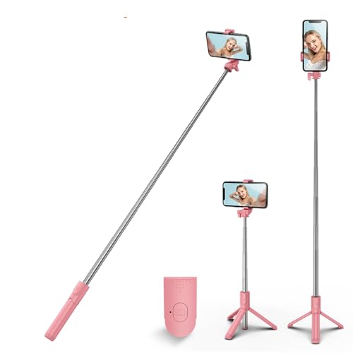 XIHAMA Selfie Stick Stativ Stabiles Stativ Ständer mit Abnehmbarer kabelloser Fernbedienung, kompatibel mit iPhone 15 Pro Max/15 Plus/14/13, Samsung, LG, Google Smartphones (Pink) von XIHAMA