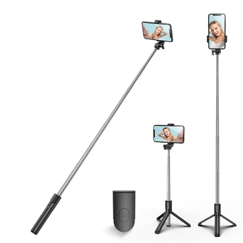 XIHAMA Selfie Stick Stativ Stabiles Stativ Ständer mit Abnehmbarer kabelloser Fernbedienung, kompatibel mit iPhone 15 Pro Max/15 Plus/14/13, Samsung, LG, Google Smartphones (Schwarz) von XIHAMA