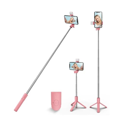 XIHAMA Selfie-Stick-Stativ mit Fülllicht, Stabiler Stativständer mit Abnehmbarer kabelloser Fernbedienung, kompatibel mit iPhone 15 Pro Max/15 Plus/14/13, Samsung, LG, Google (Rosa) von XIHAMA