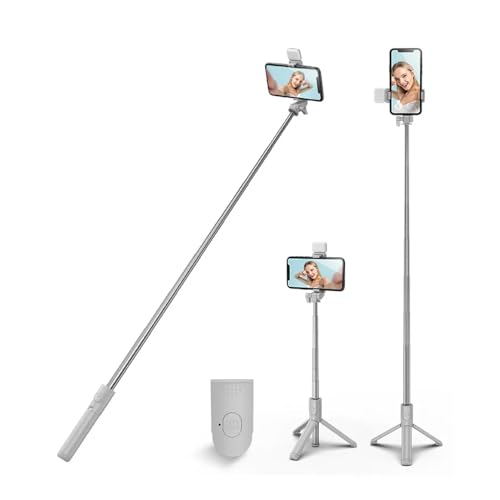 XIHAMA Selfie-Stick-Stativ mit Fülllicht, Stabiler Stativständer mit Abnehmbarer kabelloser Fernbedienung, kompatibel mit iPhone 15 Pro Max/15 Plus/14/13, Samsung, LG, Google (Weiß) von XIHAMA