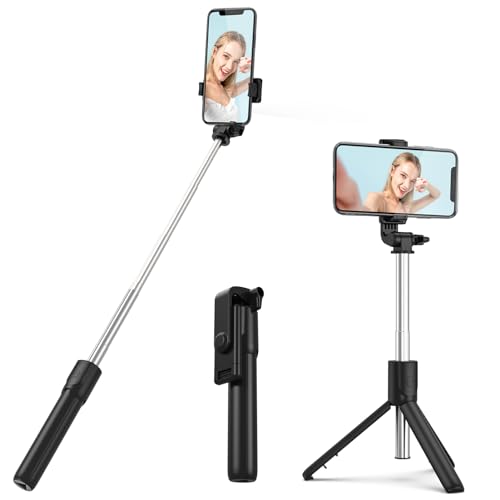 XIHAMA Selfie Stick mit Stativständer, Tragbares Telefonstativ & Drahtlose Fernbedienung, Handyhalterung kompatibel mit iPhone, Samsung, Xiaomi und Android-Smartphones (Schwarz) von XIHAMA