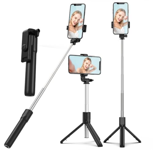 XIHAMA Selfie Stick mit Stativständer, Tragbares Telefonstativ & Drahtlose Fernbedienung, Handyhalterung kompatibel mit iPhone, Samsung, Xiaomi und Android-Smartphones (Schwarz) von XIHAMA