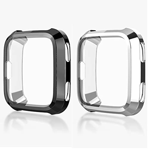 XIHAMA kompatibel mit Displayschutzhülle Ersatz Fitbit Versa/Versa SE, (2er Pack) TPU beschichtete Full Coverage Display Schutzhülle Ultra Slim Anti Shock Bumper Shell (Schwarz+Silber) von XIHAMA