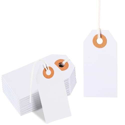 100stk Preisschilder mit Schnüren, 7x3,5cm Weiße Geschenkanhänger Leere Markierungsschilder Beschreibbare Hängeetiketten für Weihnachten Geburtstag Hochzeit Kunsthandwerk Verpackung von XIHIRCD