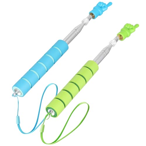 2 Stück Teleskop Finger Zeiger, 2-in-1 Einziehbarer Zeiger Touchscreen Zeiger kapazitiver Bildschirm Handschriftfunktion Handstab für Lehrer, Klassenzimmer, Präsentation (Blau, Grün) von XIHIRCD