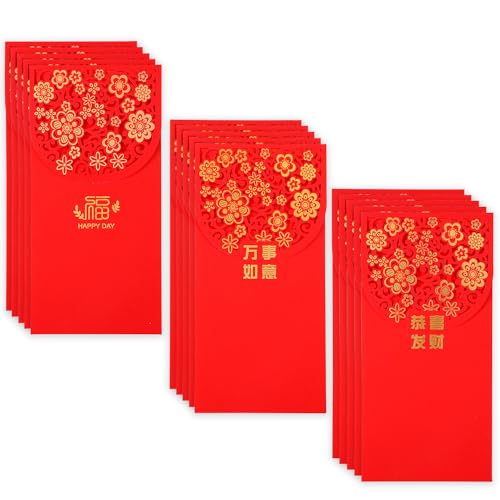 20St Rote Umschläge, 17,8x8,7cm 3 Stile Hohles Design Groß Glücksgeldtasche für Chinesisches Neujahr, für Frühlingsfest, Mondneujahr, Hochzeit, Geburtstag, Geschenke von XIHIRCD