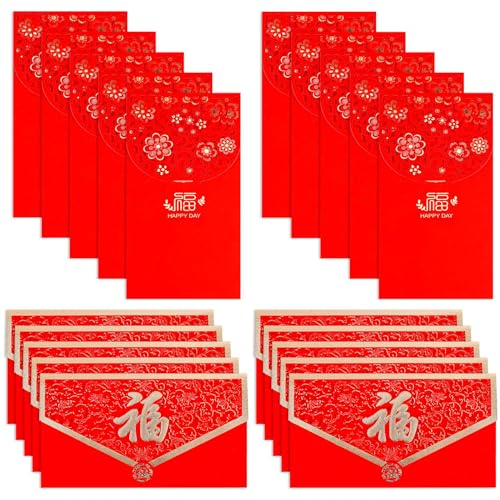 20St Rote Umschläge, Horizontaler Stil + Vertikaler Stil Hohles Design Groß Glücksgeldtasche für Chinesisches Neujahr, für Frühlingsfest Hochzeit Geburtstag Geschenke Einladung von XIHIRCD