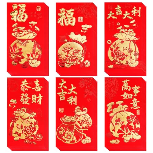 36st Chinesische Rote Umschläge, 2024 Neujahr Rote Tasche Hong Bao Jahr des Drachen Neujahr Roter Umschlag Paket 6 Designs für Mondneujahr Frühlingsfest Hochzeit Geburtstag Party von XIHIRCD