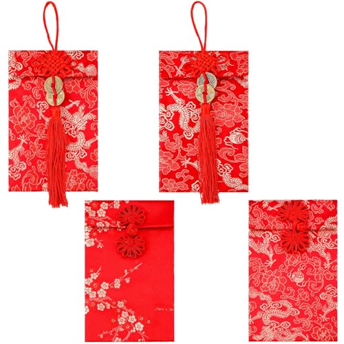 4st Roter Seidenumschlag, 2024 Chinesische Rote Umschläge 2 Designs Chinesisches Neujahrsfest Neujahr Roter Umschlag Rote Tasche Päckchen Hong Bao für Mondjahr Frühlingsfest Geburtstagsfeier von XIHIRCD