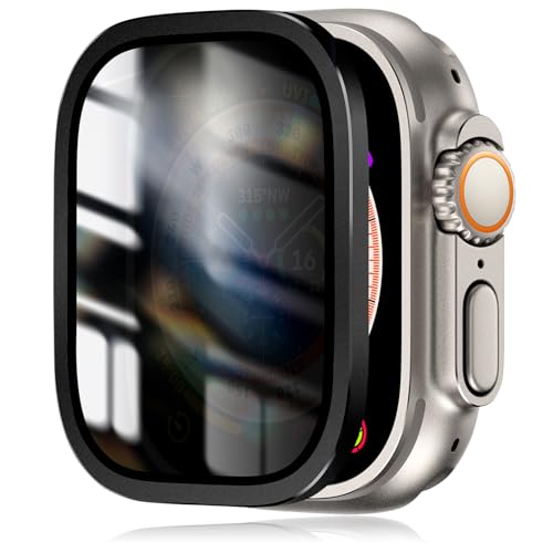 XIIORE Schutzfolie für Apple Watch Ultra, Apple Watch Ultra 2 49mm, Anti-Spionage, Titanlegierungsrahmen mit 9h GehäRtetem Glas, UltradüNn, Kratzfest, Blasenfrei, Leichter Schutzfilm für iwatch Ultra von XIIORE