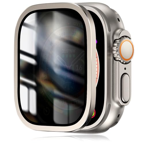 XIIORE Schutzfolie für Apple Watch Ultra, Apple Watch Ultra 2 49mm, Anti-Spionage, Titanlegierungsrahmen mit 9h GehäRtetem Glas, UltradüNn, Kratzfest, Blasenfrei, Leichter Schutzfilm für iwatch Ultra von XIIORE