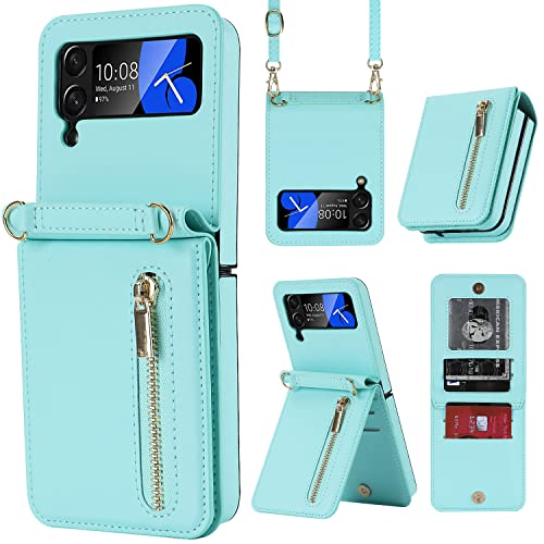 XIMAND Für Samsung Galaxy Z Flip 4 Diamant Handgelenkschlaufe Handyhülle Diamant Diamant Diamant Handyhülle Diamant Multi Engineering Stand Stylische Flip Schutzhülle Lederhülle.(Blau) von XIMAND