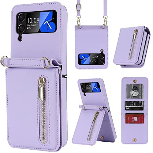 XIMAND Für Samsung Galaxy Z Flip 4 Diamant Handgelenkschlaufe Handyhülle Diamant Diamant Diamant Handyhülle Diamant Multi Engineering Stand Stylische Flip Schutzhülle Lederhülle.(Lila) von XIMAND