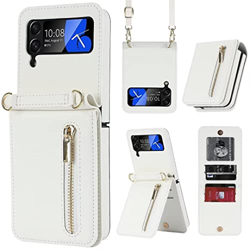 XIMAND Für Samsung Galaxy Z Flip 4 Diamant Handgelenkschlaufe Handyhülle Diamant Diamant Diamant Handyhülle Diamant Multi Engineering Stand Stylische Flip Schutzhülle Lederhülle.(Weiss) von XIMAND