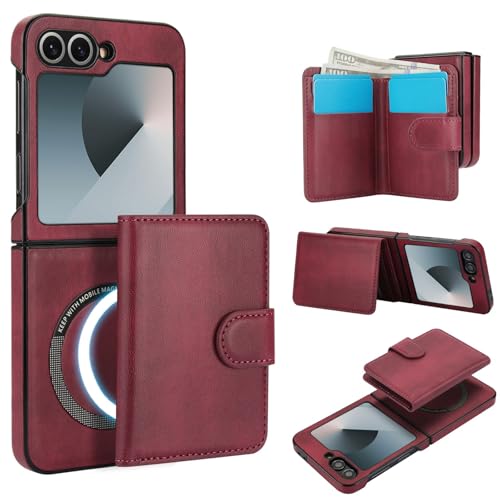 XIMAND Hülle für Samsung Galaxy Z Flip 6 mit Abnehmbarer 2-in-1-Magnetgeldbörse, 4 Kartenfächern und Geldscheinfach, kompatibel mit MagSafe, RFlD-blockierendem Premium-PU-Leder, kabelloses Laden, Rot XIMAND Hülle für Samsung Galaxy Z Flip 6 mit Abnehmbarer 2-in-1-Magnetgeldbörse, 4 Kartenfächern und Geldscheinfach, kompatibel mit MagSafe, RFlD-blockierendem Premium-PU-Leder, kabelloses Laden, Rot von XIMAND