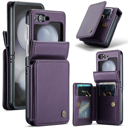 XIMAND für Samsung Galaxy Z Flip 6, Brieftaschen-Hülle mit RFID-Blockierung und 4 Kreditkartenfächern, hochwertiges, langlebiges Leder, Magnetverschluss, Ständer, Schutzhülle, – Lila von XIMAND